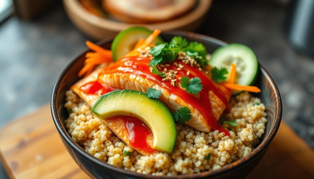 Healthy Spicy Salmon Bowl Preparation