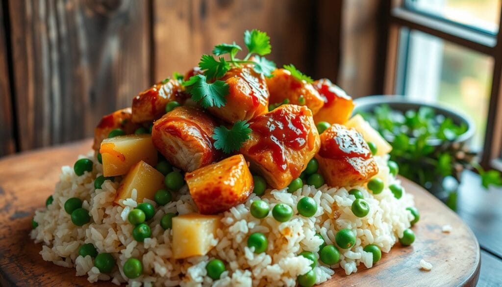 Pineapple Chicken and Rice Presentation